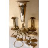 Ten various items of silver to include candlesticks, vesta, decanter labels etc.