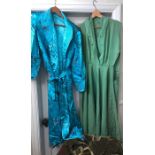 An assortment of 1950/60's costume including Chinese dressing gown a/f to hem and two dresses.