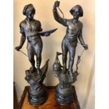 Two spelter figures, L'ingenieur and Le Navigateur, 66cms tallest.