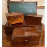 Four various 19th c boxes inc. writing slope