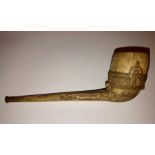 Clay pipe commemorating the 1862 Great London Exhibition. 20cms l.