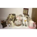 Mainly ceramics comprising, 19thC cheese dish, bisque figures, Belleek jug, tea service, Pink