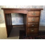 A vintage four draw kneehole desk, 75cms h x 93cms w x 74cms d