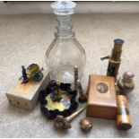 Miscellany to include Georgian ring necked decanter, souvenir coloured sand from the Isle of Wight