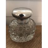 Silver topped hobnail cut glass inkwell, Walker and Hall, Sheffield 1904. 10cms h.