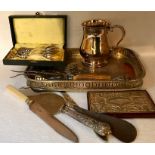 A quantity of silver and plated ware to include continental silver forks, shoe horn etc.