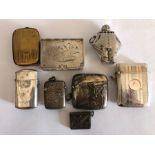 A collection of vesta cases etc to include plated crown, 2 silver vesta cases and a stamp holder.