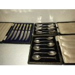 Three boxed sets of cutlery top include cake forks, silver tea spoons, London, 1896 and stainless