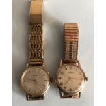 Two 9ct gold wrist watches, Eternia and Helvetia with plated straps.