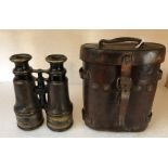 Military binoculars by Lemaire of Paris in leather case, John Bennett Green 1916 impressed to case.