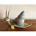 Steiff Nelly Snail, 1961 - 63, spotted velvet body, Vinyl Shell and antennae, 16.5cms long. (missing