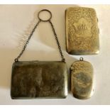 Silver finger purse, cigarette case and vesta case, 3.6 ozt approx.
