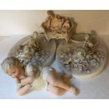 Ceramics to include 2 x 19thC plaques, 22cms. Piano baby figure group all a/f.