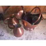 Various copper to include coal bucket, scoop and measures.