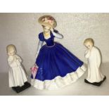 Three Royal Doulton Figurines, Mary HN 3375, Bedtime HN 1978, Darling HN1985. Mary (boxed) - 22cms