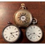 Two silver pocket watches and a gold plated half hunter