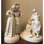 Two Parianware figures, Minton, Naomi and her daughters in law, slight a/f to fingers marked couple.