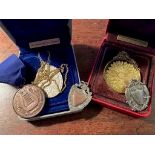 Five various medals inc. silver and Franklin mint