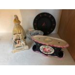 A quantity of English ceramics to include Wedgwood plate, inkwell, fairing and female figure - 17cms