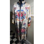 A good quality silk embroidered Chinese robe, small marks to back.