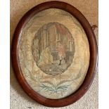 Georgian silk work picture in oval frame