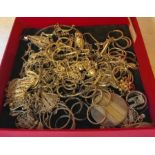 A box containing white metal jewellery,.