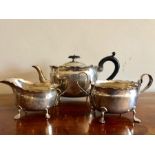 Three piece silver tea service, Birmingham 1899, 26.2 ozt.