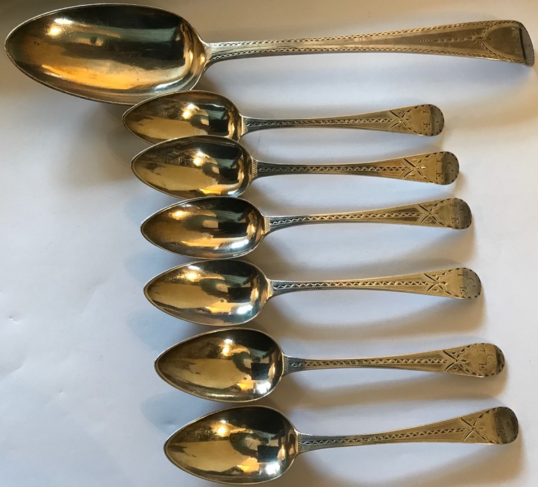 A set of silver teaspoons, London 1800, makers mark for Peter, Ann and William Bateman plus