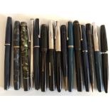 Twelve vintage fountain pens including Conway Stewart Platignum Parker, Platignum Silverline,