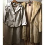 A vintage pale fur coat with 1950's dress a/f and jacket.