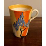 Clarice Cliff Bizarre mug unusual blue blossom tree 11cms h