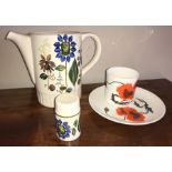 A Wedgwood part Susie Cooper design Corn Poppy coffee service together with Palissy part tea service