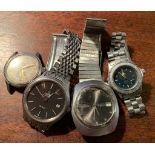 Four stainless steel wrist watches inc. Omega De Ville, Seiko, CYMA and Heuer