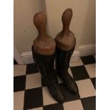 Pair leather riding boots and original trees