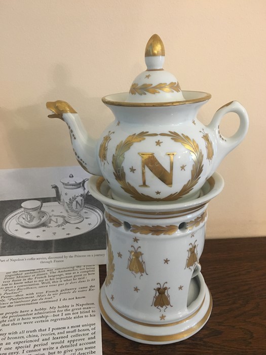 Teapot on stand, copy of one belonging to Napoleon. Marked on bottom. .M.rmp. 26cms h - Image 2 of 3