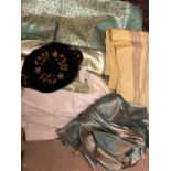Miscellany including embroidered shawl, vintage fabric, baby's smocked dress and 19thC smokers hat.