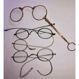 Nine carat gold lorgnettes together with 3 pairs of spectacles. One a/f