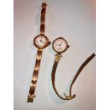 Two 9ct gold ladies wrist watches, one with 9ct gold strap.