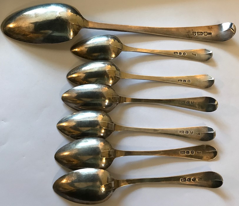 A set of silver teaspoons, London 1800, makers mark for Peter, Ann and William Bateman plus - Image 2 of 2