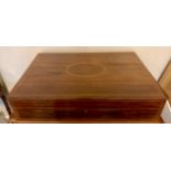 Large table top rosewood box with drop front 66 x 51 cms