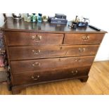A 19thC oak chest of drawers on bracket feet. 125 w x 50 d x 95cms h.