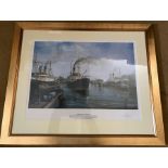 Framed print signed by Adrian Thompson, £20-30 Merchants of the Humber. 45 x 59cms