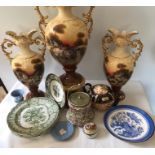 Various ceramics, mainly 19thC, some slight a.f. including 2 Copeland china plates, Wedgwood vase