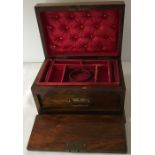 19thC silk and velvet lined walnut jewellery box.