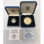 Royal Mint silver 1987 £1 coin together with Royal Mint HM Queen Mother 90th Birthday Silver Proof