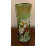 Legras 1920's glass vase with enamelled daffodil design 26.5 cm high