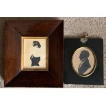 Silhouette of a lady in rosewood frame 9.5h x 7.5w together with an oval of a gent 8.3h x 6.8w