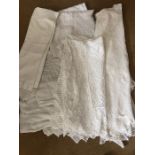 A quantity of crochet edged tablecloths x 6