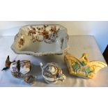Ceramics including Wedgwood wash bowl, flying duck, part tea service and basket