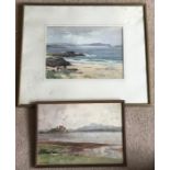 Two framed watercolours, coastal and lake scenes, signed Frank M Kelvey. Largest 25.5cms x 36cms